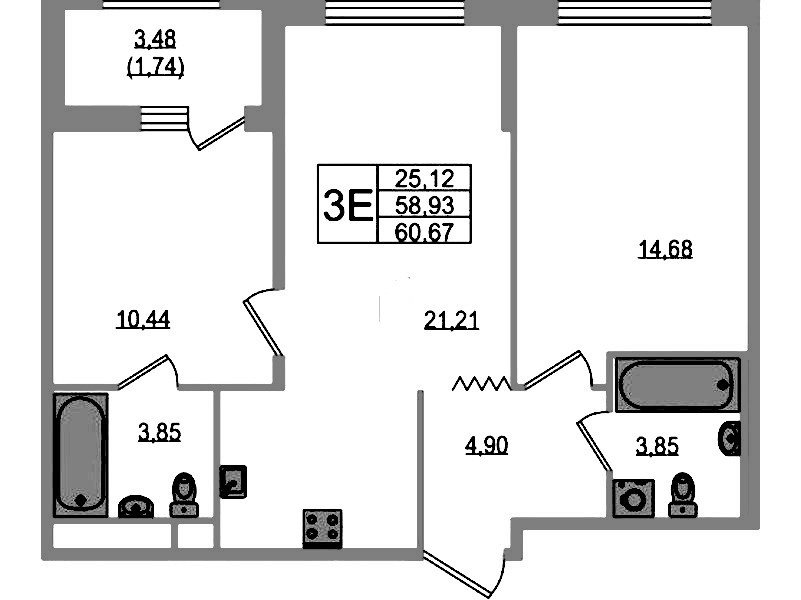 2-комнатная квартира 60.67 м², 1/12 эт., ЖК «UP! Квартал Воронцовский»